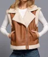 Active Usa Faux Leather Inner Fur Vest In Brown In Brown