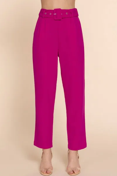 Active Usa Front Pocket Belted Stretch Pants In Magenta In Multi