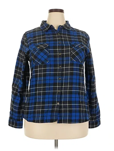 Pre-owned Active Usa Long Sleeve Button Down Shirt In Blue