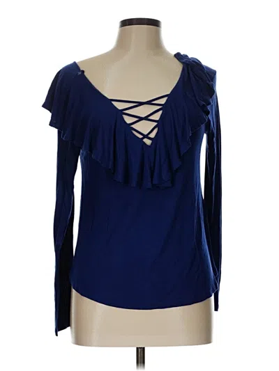 Pre-owned Active Usa Long Sleeve Top Blue Cold Shoulder Neckline Tops