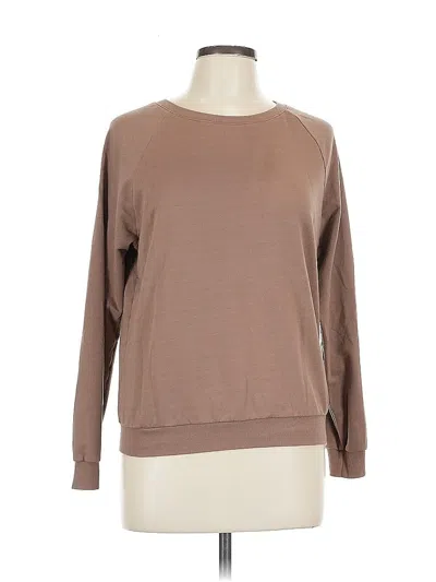 Pre-owned Active Usa Long Sleeve Top Brown Crew Neck Tops