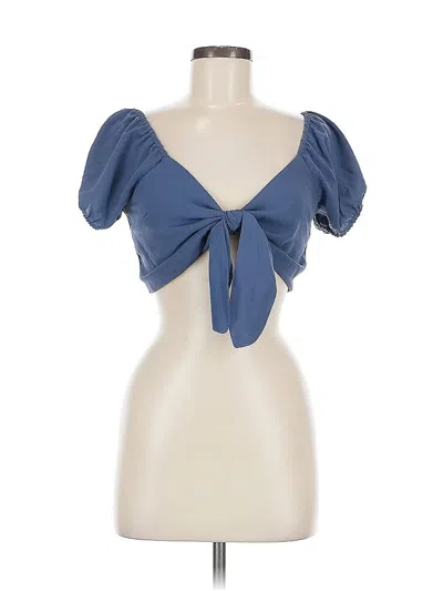 Pre-owned Active Usa Short Sleeve Blouse In Blue