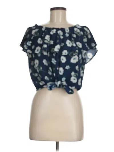 Pre-owned Active Usa Short Sleeve Blouse In Blue