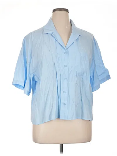Pre-owned Active Usa Short Sleeve Blouse In Blue