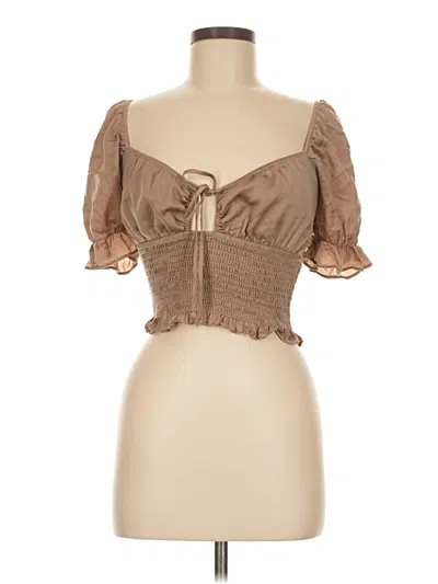 Pre-owned Active Usa Short Sleeve Blouse In Brown