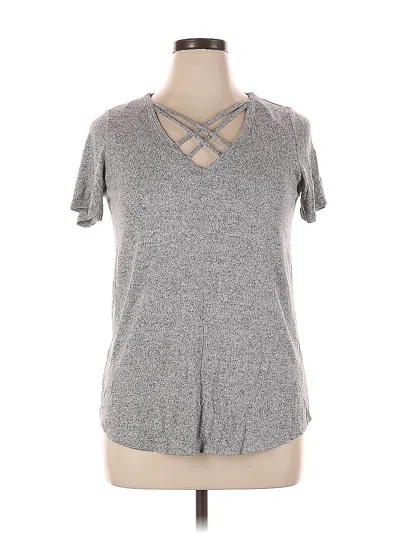 Pre-owned Active Usa Short Sleeve Top Gray Keyhole Neckline Tops