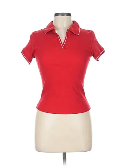 Pre-owned Active Usa Short Sleeve Top Red Collared Neckline Tops