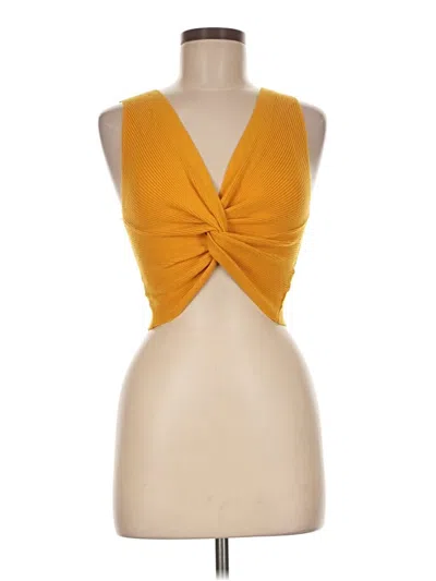 Pre-owned Active Usa Sleeveless Top Yellow Halter Neckline Tops