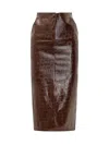 Actualee Crocodile-effect Midi Skirt In Brown