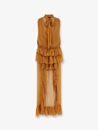 Actualee Asymmetric Voile Dress In Yellow