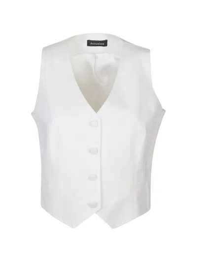 Actualee Button V-neck Gilet In White