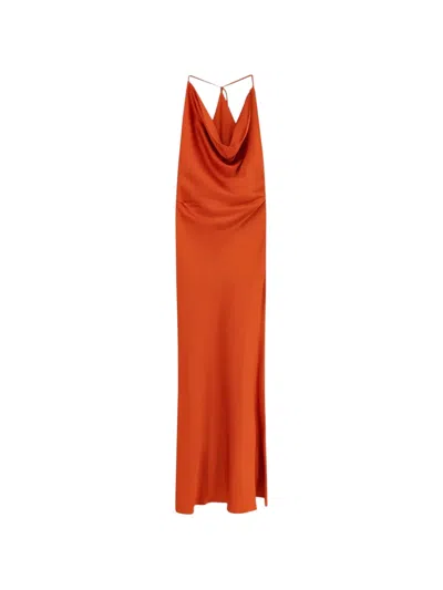 Actualee Cowl-neck Ruched Maxi Dress In Orange