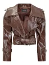 Actualee Crocodile-effect Belted Coat In Brown