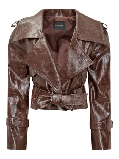 ACTUALEE CROCODILE-EFFECT BELTED COAT