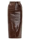 Actualee Crocodile-effect Midi Skirt In Brown