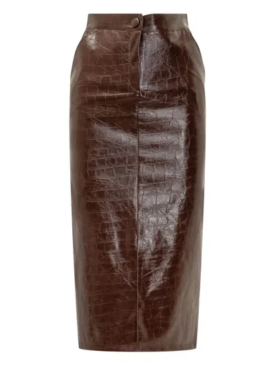 ACTUALEE CROCODILE-EFFECT MIDI SKIRT