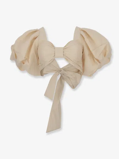 Actualee Cropped Shantung Effect Fabric Top In Neutral