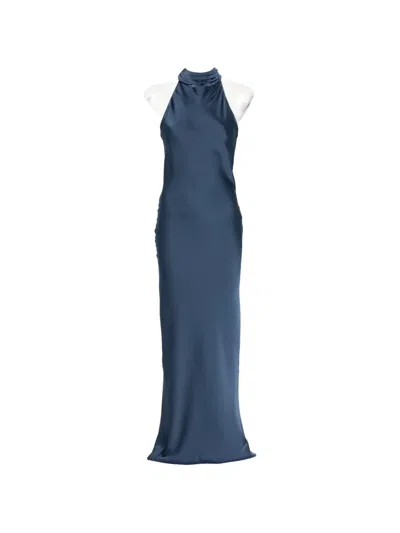 Actualee Halterneck Open-back Maxi Dress In Blue