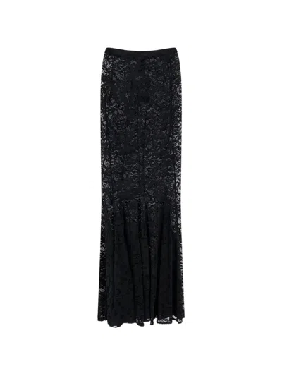 Actualee Lace-panelling Flared Maxi Skirt In Black
