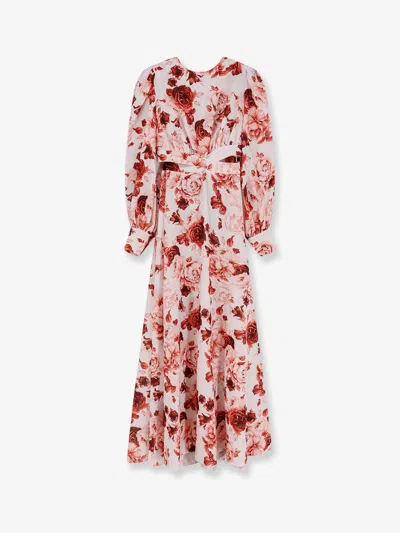 Actualee Linen And Cotton Blend Long Dress In Red