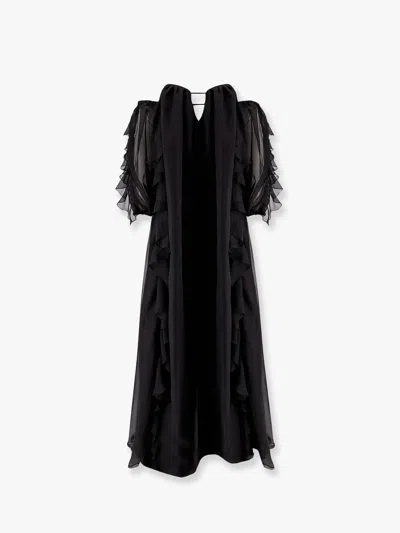 Actualee Long Dress With Bustier And Rouches In Black