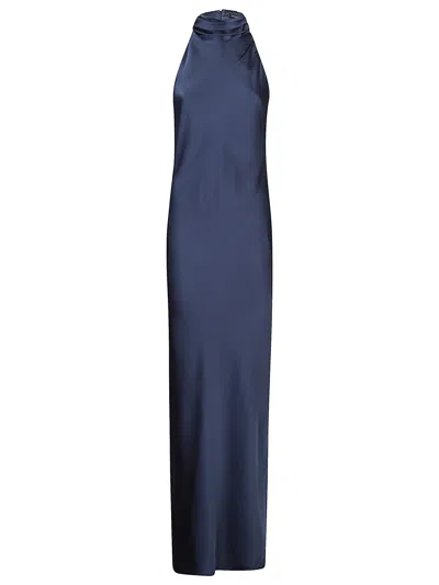 Actualee Long Dress With High Neck In Blue
