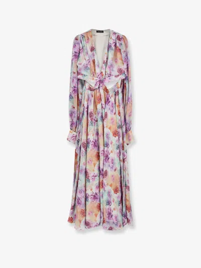 Actualee Long Dress With Multicolor Floral Print In Purple