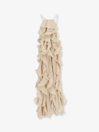 Actualee Long Dress With Ruffles In Brown