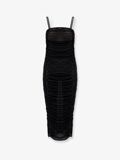 Actualee Nylon Draped Dress In Black
