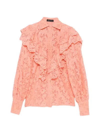 Actualee Ruffled Lace Blouse In Pink