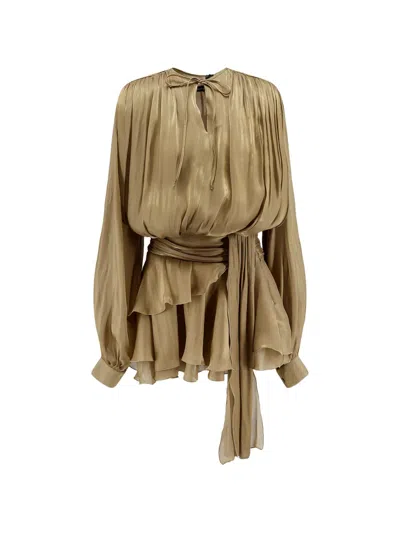 Actualee Ruffled-tier Belted Mini Dress In Brown