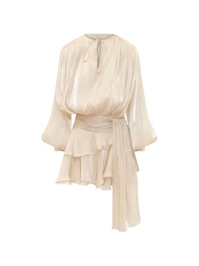 Actualee Ruffled-tier Metallic-finish Dress In Neutral