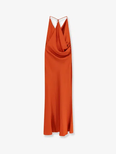 Actualee Satin Long Dress In Orange