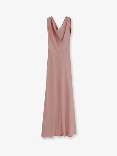 Actualee Satin Long Dress In Pink