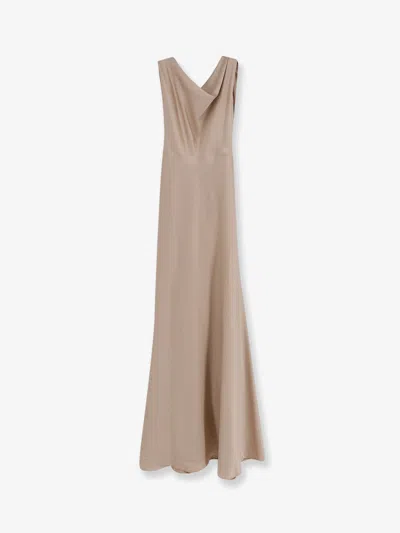 Actualee Satin Long Dress In Sand