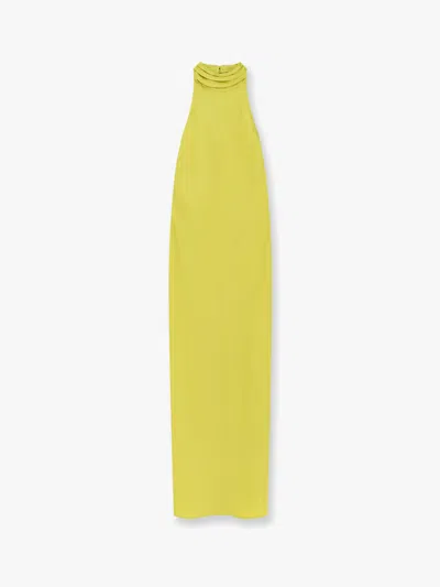 Actualee Satin Long Dress With Neckline On The Back In Green