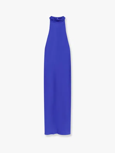 Actualee Satin Long Dress With Neckline On The Back In Blue