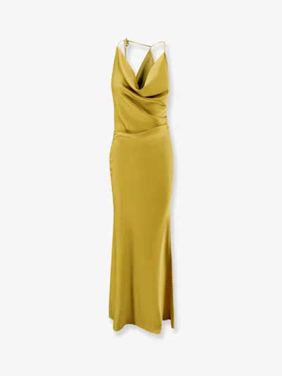 Actualee Satin Long Dress In Yellow