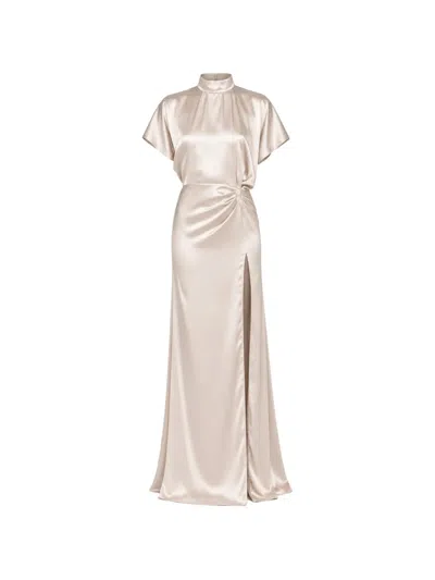 Actualee Satin-finish Gathered Maxi Dress In White