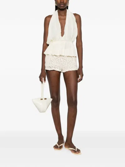 Actualee Sequin-embellished Crochet Shorts In Neutral