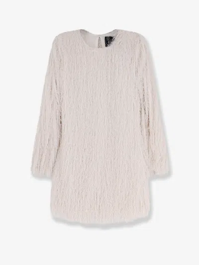 Actualee Short Lurex Dress With Fringes In Neutral