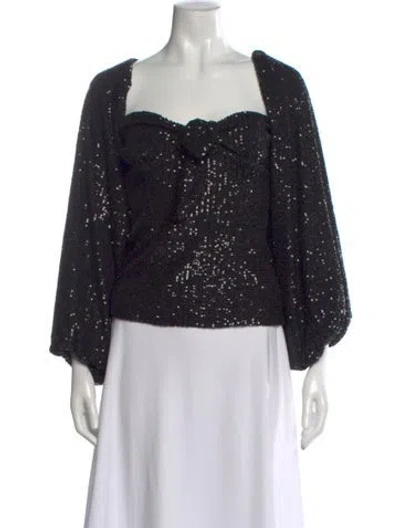 Pre-owned Actualee Square Neckline Long Sleeve Top In Black