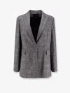 Actualee Tartan Blazer With Sequins And Lurex Profiles In Gray