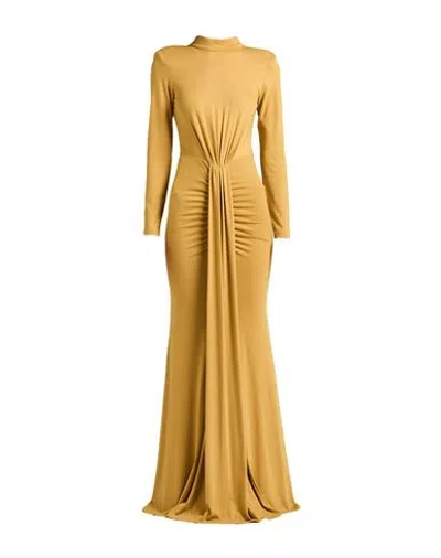 Actualee Woman Maxi Dress Mustard Size 6 Cotton, Elastane In Multi