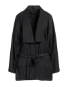 Actualee Woman Overcoat & Trench Coat Charcoal Size 10 Polyester, Rayon, Elastane In Black