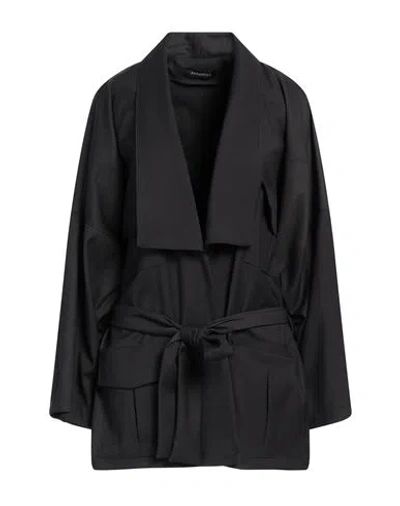 Actualee Woman Overcoat & Trench Coat Charcoal Size 10 Polyester, Rayon, Elastane In Black