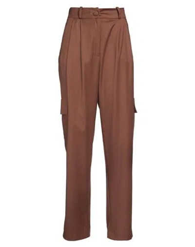 Actualee Woman Pants Brown Size 10 Polyester, Rayon, Elastane