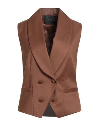 Actualee Woman Tailored Vest Brown Size 8 Polyester, Rayon, Elastane