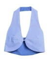 Actualee Woman Top Blue Size 10 Linen In Blue