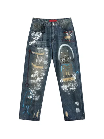 Acupuncture 1993 Graffiti-print Distressed Jeans In Blue